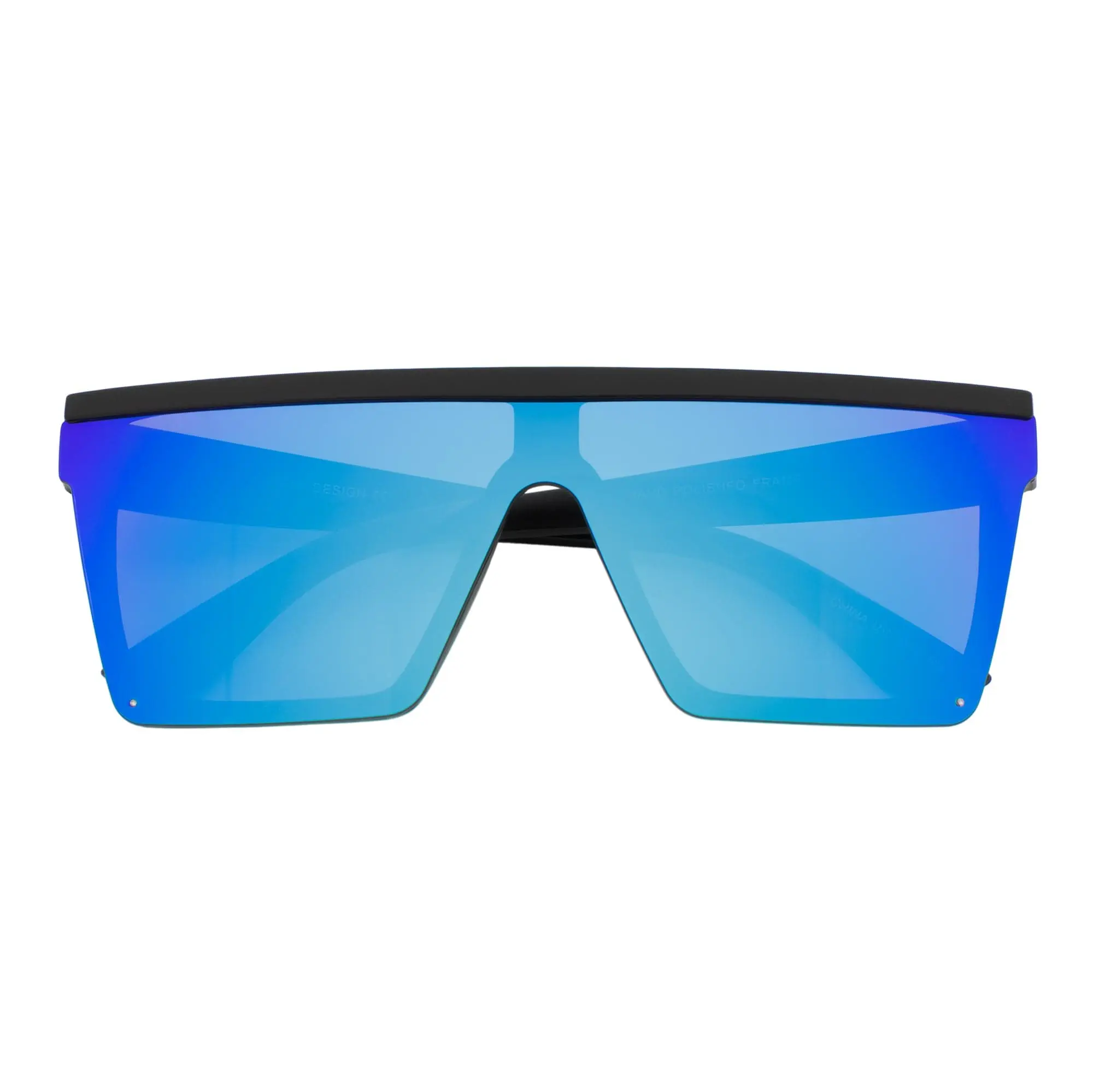 Morspecs Flat-Top Sunglasses with Single Shield Lens, Designer Fashion Eyewear with Stainless Steel & UV Protection Lens, Blue Mirror, Flat-Top Shield Design, Rimless Glasses, Casual Wear, Modern, Bold Lines, Uv400, Medium Head Width, Polycarbonate