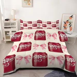 2/3Pcs Red Cans and Pink Bows Comforter Set, Fun and Playful Bedding Set, Lightweight Decorative Quilt, Perfect for Vibrant Bedroom Decor and Unique Style,1 or 2 Pillowcase No Pillow Core