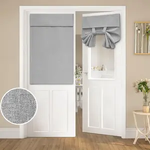 Light Grey Blackout Linen  Door Curtains,  Door Window Curtains, Thermal Insulated Window Covering for Bedroom, W26 x L40 Inch, 1 Panel