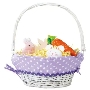 Lillian Vernon Kids Wicker Easter Basket - Removable Lavender Liner, For Young Girls & Boys, Baby’s First Egg Hunt, Cute Spring Gifts, 11” x 14” Pastel