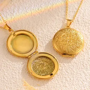 Love multi-style stainless steel photo box necklace DIY openable photo frame clavicle chain peach heart round personality birthday gift party jewelry couple