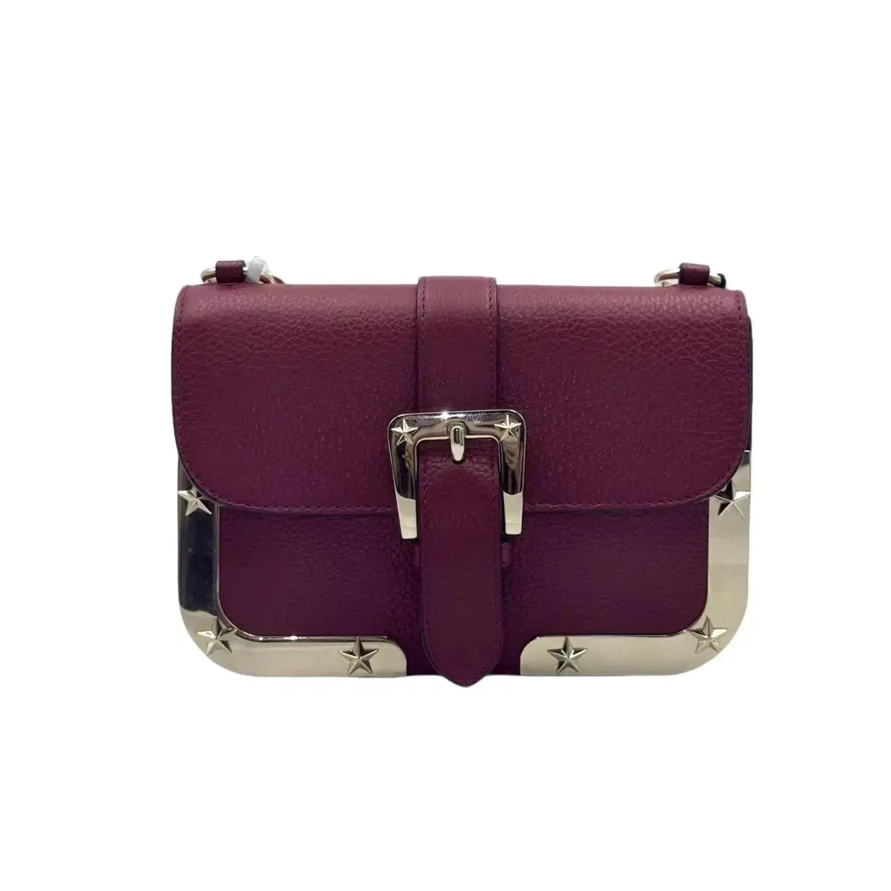 Pre-owned Valentino H5 RED red gold buckle lychee pattern cowhide five pointed star buckle cross body bag H17470