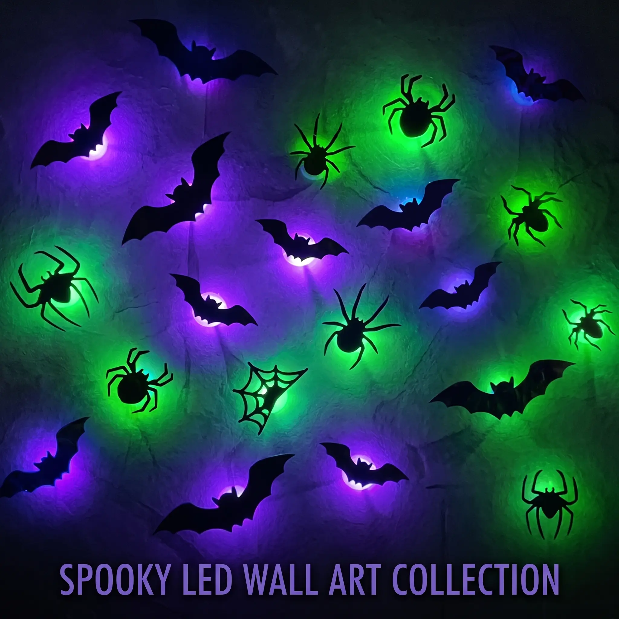 Dazzle Bright 21Pcs LED Halloween 3D Bats Spider Decorations Wall Stickers, Durable PVC Wall Sticker for Indoor Home Window Decor Party Supplies