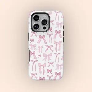 Soft Pink Coquette Phone Case, Bow Phone Cases, Soft Girl Aesthetic Premium Film 2 in 1 Phone Case - Durable, Shock Absorbing and Stylish Protection - Compatible with iPhone 16, 15, 14, 13, 12, 11, Plus, Pro, Pro Max, Perfect birthday gift for friends.