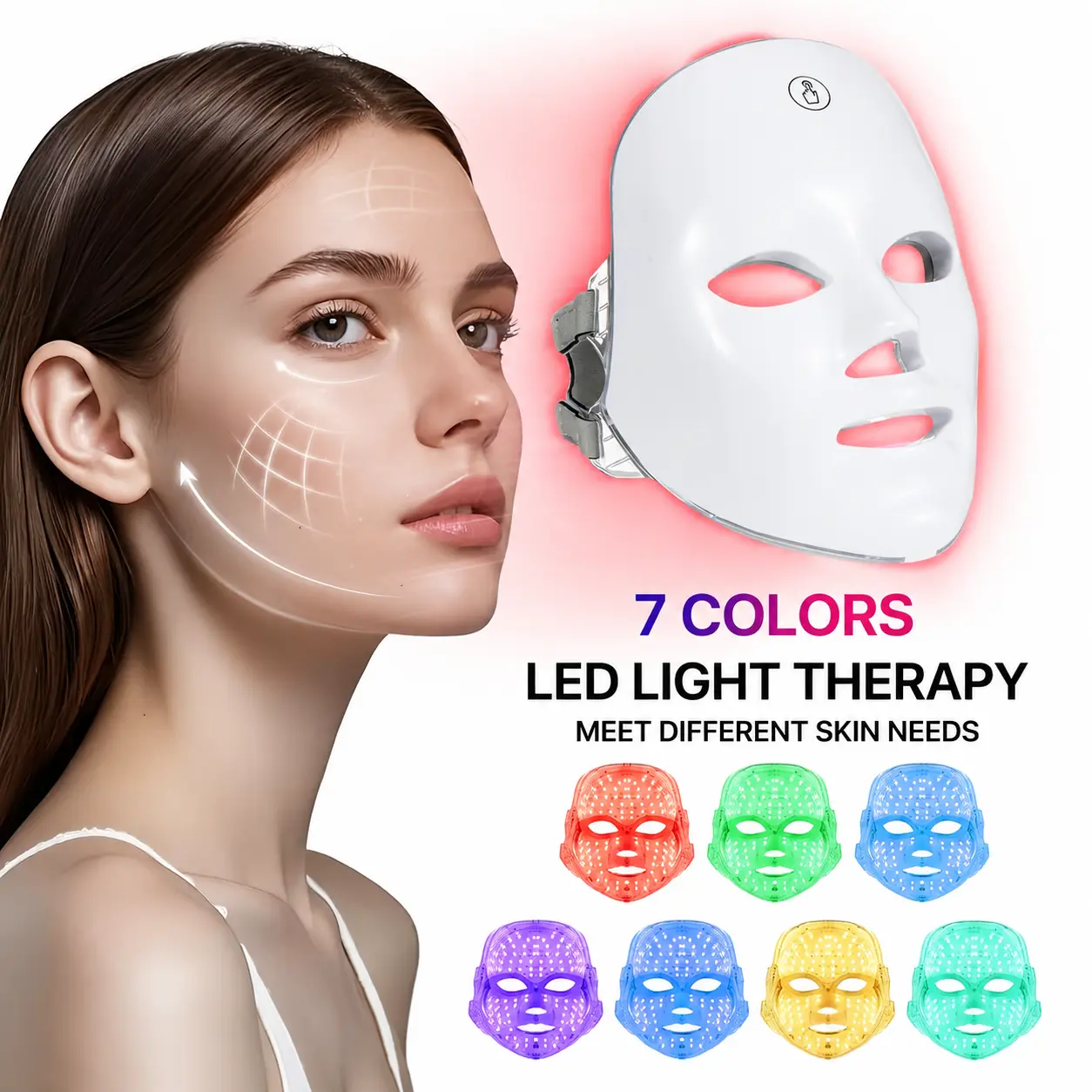 7-Color Facial Mask, Rechargeable Light Care Mask for Face, At-Home Beauty Device