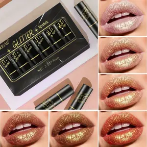 6pcs Metallic Pearlescent Lipstick Set, Explosive Diamond Lip Glaze Set, Shiny Lip Gloss Gift Box, Glossy Lip Gloss, Glitter Lipgloss, Colored Lipstick, Lip Care, Metallic Lipstick Gift Box, Valentine'S Day Mother'S Day Halloween Lipstick Set