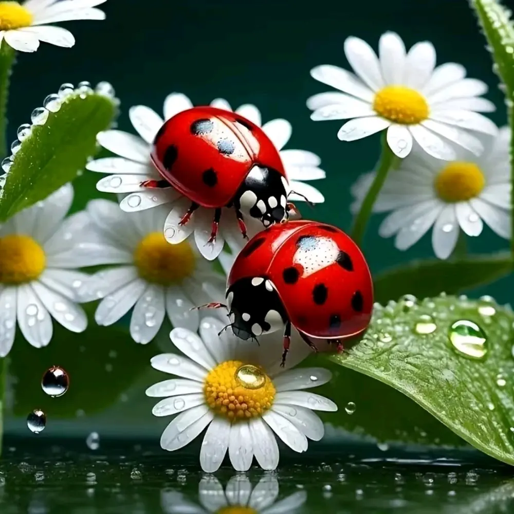 Ladybugs Daisy Dewdrops Art Painting Diamond Painting 5D DIY Diamond Painting Kit Full Drill Square Round Diamonds Embroidery Cross Stitch Art Craft, Handicraft, Home Wall Decor Art Gift For Living Room Bedroom Office Handmade Decorative Painting Set