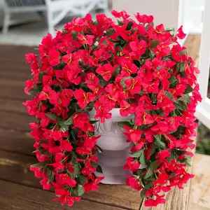 2 PCS Faux Bougainvillea Artificial Flowers Plants for Outdoor Outside Decoration, Red Decorative Fake Flowers UV Resistant Look Real Silk Long Trailing Vines for Front Door Porch Planter Urn Patio Garden Yard