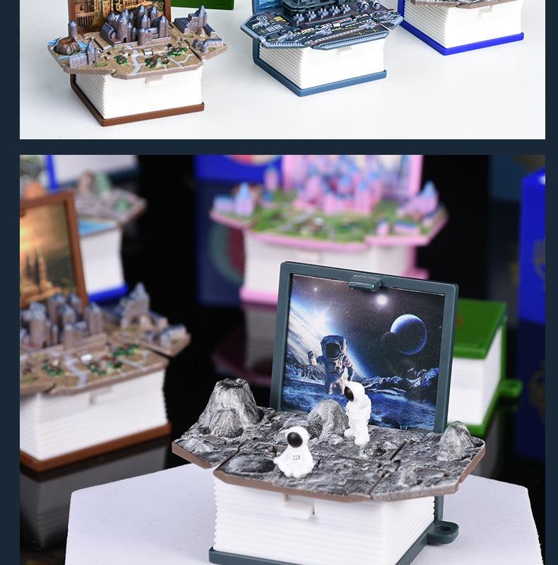 3D Foldable Pop-Up Book – Dinosaur World & Astronaut Space Theme, Mini Keychain Stress Relief Toy