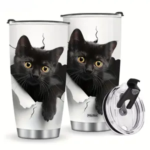 Cute Cat Lover Gift - 20oz Stainless Steel Tumbler - Funny Kitten Design Coffee Travel Mug - Christmas Birthday Present for Mom