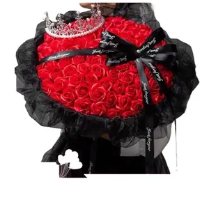 Black Knight 99 Ice Blue Soap Flower Bouquet Eternal Rose Valentine Birthday Gift