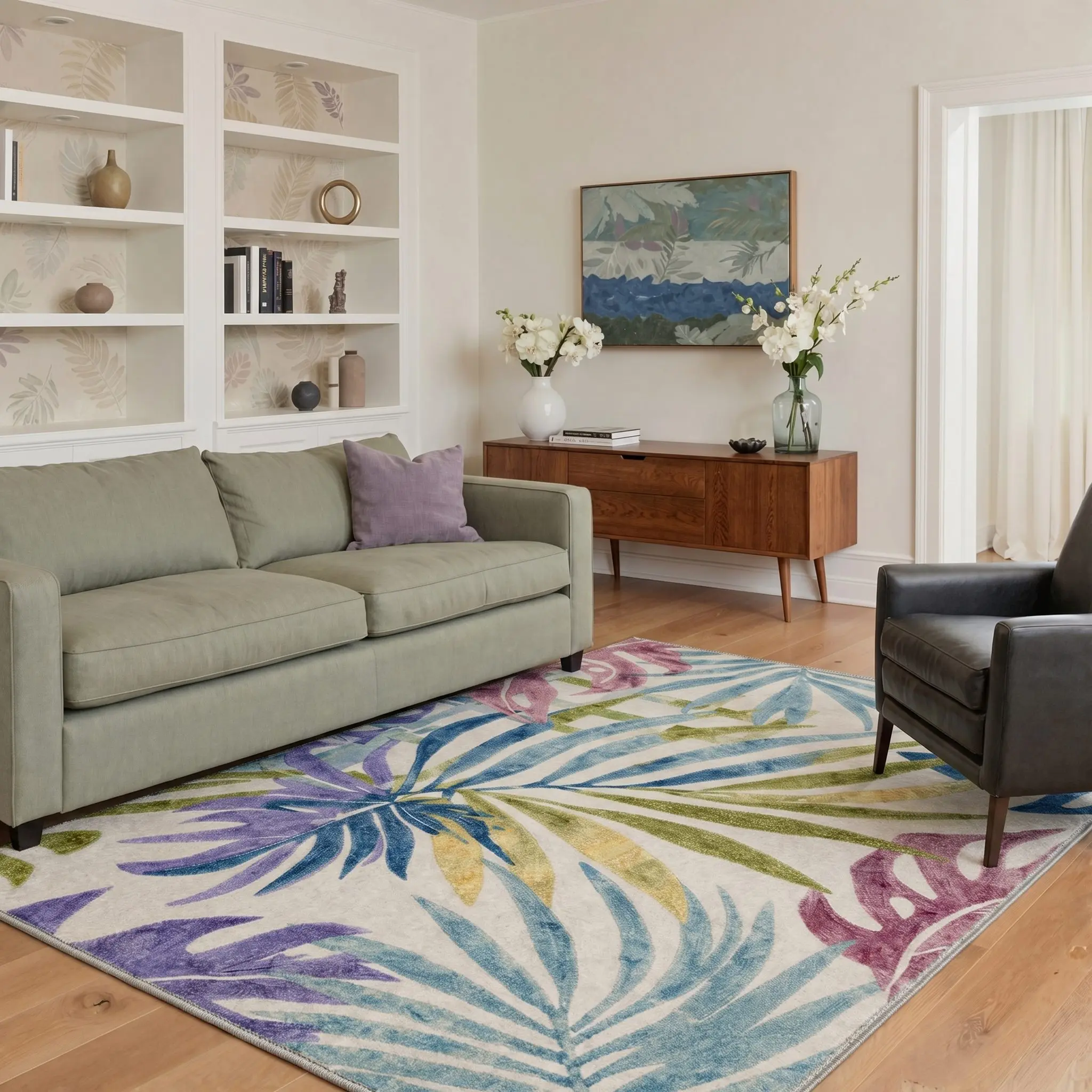 【Deals For You Days】BEIMO Home Rug – Soft, Non-Slip, Pet Friendly, Machine Washable Area Rug, Floor Carpet Perfect for Living Room, Bedroom, Kitchen, Hallway, Stylish Home Decor ,ARF3246-LINEN LEAF