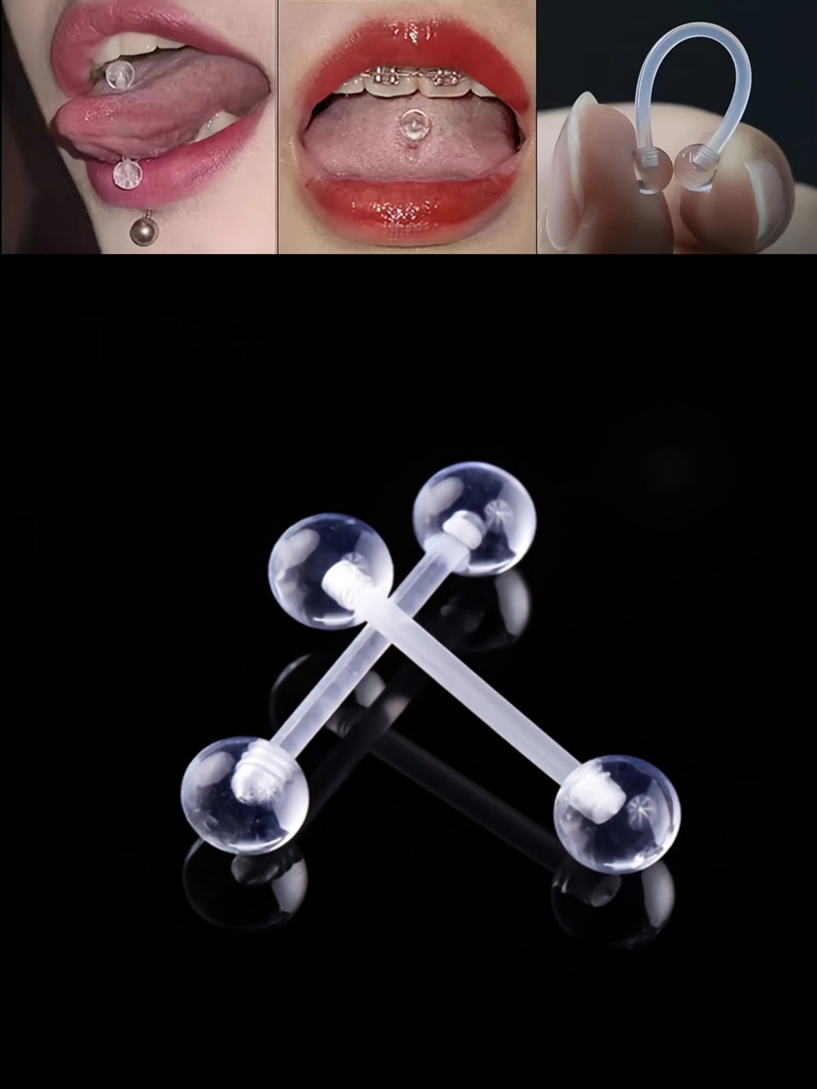 2pcs Acrylic Transparent Invisible Tongue Nail Soft Rod Ball, Classic Body Piercing Jewelry, Suitable for Daily Wear, Bernay Tongue Ring