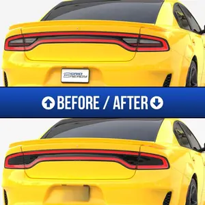 Compatible with 2015-2023 Dodge Charger Tail Light Tint Kit precut dark black smoke overlays. Vinyl taillight accessories