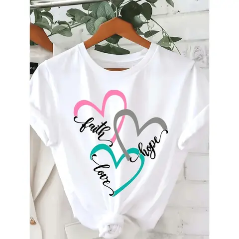 Women's Plus Size Faith Love Hope Graphic T-Shirt, Casual Oversized 100% Cotton Top with Short Sleeves