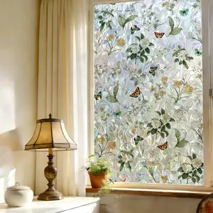 1 Roll Static Cling Iridescent Floral Window Film, Colorful Floral Window Sticker for Home Decor, Glass Decoration, Living Room, Bedroom & Kitchen Sliding Doors, Privacy Protection, Removable Decorative Film outdoorfun