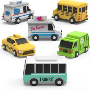 Tub Works City Vehicles Bath Cars Mold Free Bath Toys 6 Pack Sealed Soft Squeezable Non Mold Design Fun Baby Toddler Bath Toys Mail Truck Garbage Truck School Bus Ice Cream Truck Taxi Transit Bus
