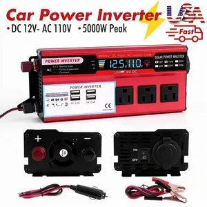Plug and Play 1500W Solar Car Inverter, 12V DC to 120V AC Converter with Battery Clips Cigarette Lighter Cable,Father's Day Gift