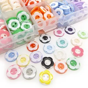 100pcs Mixed Color Double Layered Flower Buttons, Clothing Buttons, Candy Color DIY Handmade Buttonholes