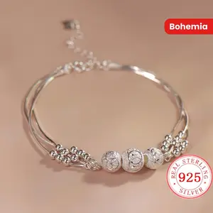 1pc Exquisite S925 Sterling Silvery Multi-Layered Frosted Bead Bracelet - Durable, Hypoallergenic, Nickel-Free - Perfect Valentine's Day Gift for and Women, Suitable for Daily Wear