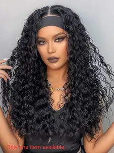 Black Deep Wave Headband Wig 24“ Curly Heat-Resistant Synthetic Hair Gluless Friendly for Beginner