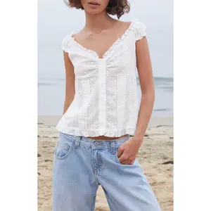John Galt Women's White Eyelet Elena Top