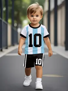 Cute Baby Wearing Argentina Number 10 Jersey, Striped Tops, Streetwear Style, All over Print, Casual Fit, Perfect for All Seasons, Baby Boy Clothes