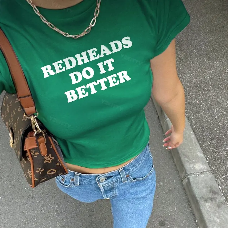 Redheads Do It Better Y2K Baby Tee  St. Patrick’s Day , Luck of the Irish Trendy Retro Baby Tee, St Paddy's Day Y2K Baby Tee