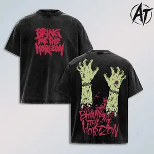 Bring Me The Horizon Zombie Hand Vintage Washed Graphic T-Shirt – BMTH Ascension Program 2 North American Tour 2026 Tee, Horror Metalcore Band Shirt, Double Sided Heavyweight Cotton Oversized Rock Streetwear, Unisex Gift for Metal Music Fans