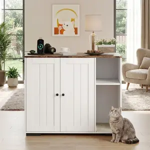 GAOMON Large Litter Box Robot Enclosure Cabinet for Cats, Dog-Proof Litter Furniture with Protective Shelf and Built-in Power Outlet, Fits Most Self-Cleaning Litter Boxes, White