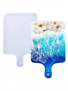 Epoxy Resin Silicone Tray Casting Mold, DIY Rectangular Handle Board for Home Decor, Crafting Agate Geode Rolling Tray, Jewelry Making Tool
