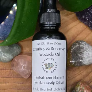 Whole Hearted Kitchen Rosemary & Comfrey Jojoba Oil 1 fl oz 30ml Herbal Nourishment for Hair Skin & Scalp
