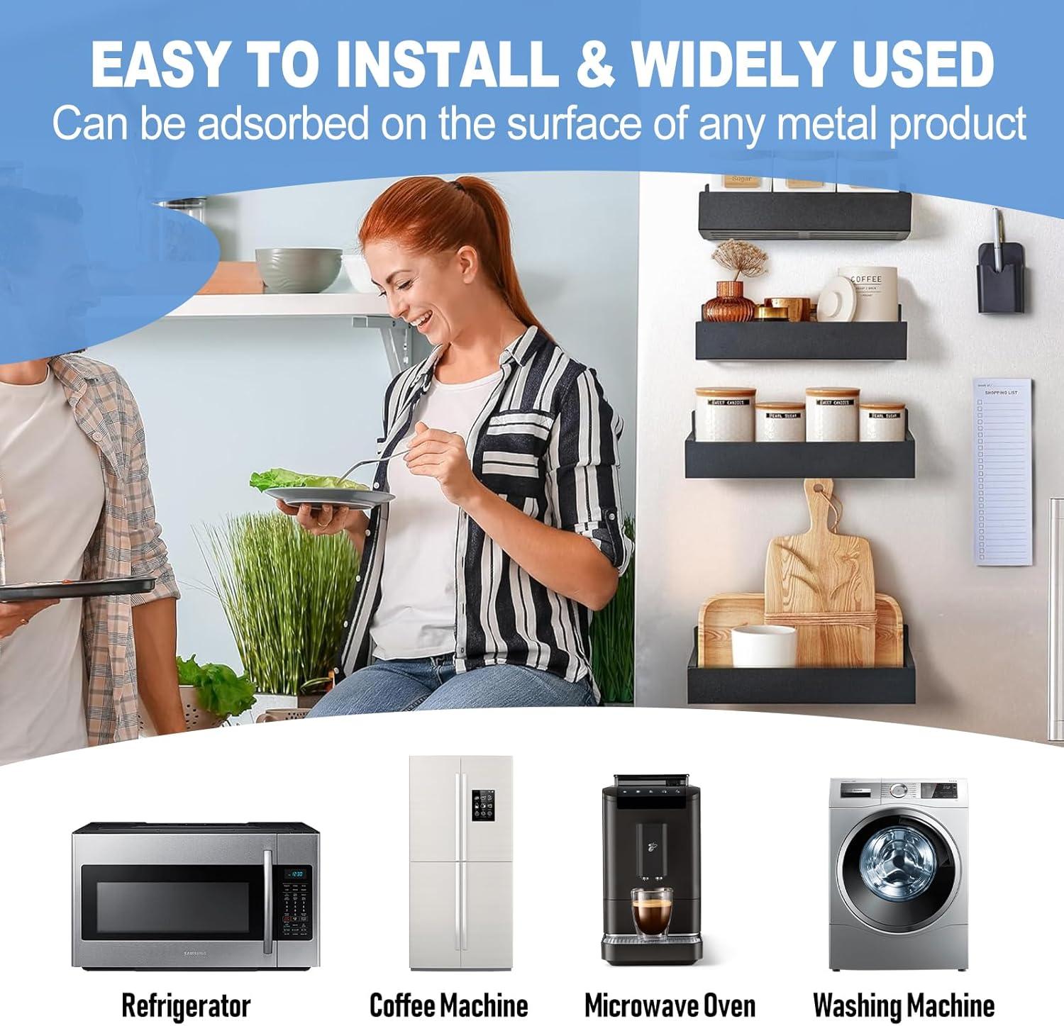 Set of 4 Magnetic Spice Racks with Hooks – Rustproof  Storage Organizer for Kitchen, Pantry & Fridge | Strong Magnet Easy Installation for Herbs, Spices, Jars, Bottles & Drinks, Space Saving Kitchen Organization