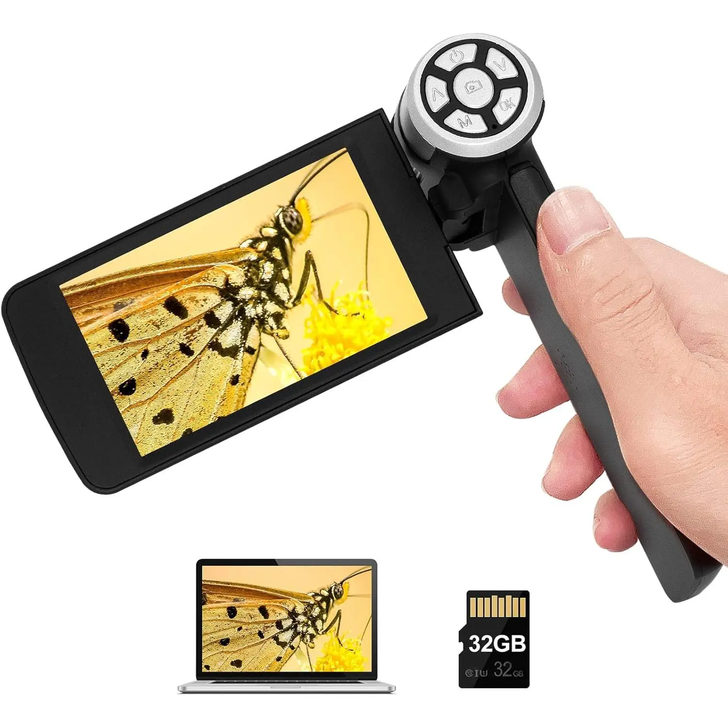 AD203 Handheld Digital Microscope, Portable Pocket USB  Microscope with 4 inch Screen for  and Adults, Black,  FHD Video, Windows  PC