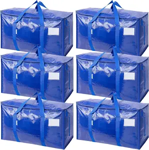 6 Pack Moving Bags Heavy Duty with Full-Open Side Zipper,  Waterproof Foldable Storage Totes for College Dorm Move-In, Moving Boxes Alternative & Home Organization, Blue  Organiser