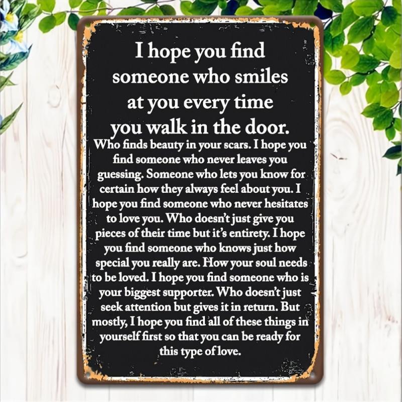 1PC 2D Flat Retro "Hope" Love and Sincerity Message Metal Wall Plaque - 8"x12" Rustic Iron Art Love Poem Poster, Suitable for Home, Porch, Garden, Coffee Bar - Durable Easy-to-Hang Romantic Gift, Suitable for Friends, Family (Self-Love Affirmation Decorat
