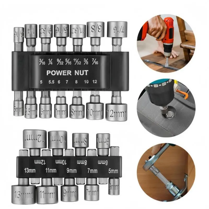 1/4 in Hex Socket Adapter & Power Nut Driver Socket Wrench Kit, Quick-Change Drill Bit Accessories for Electric Screwdrivers & Hand Drills, 10Mm