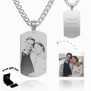 Photo Engraved Tag Necklace Jewelry with Engraving Text Stainless Steel Custom Necklace for Couples