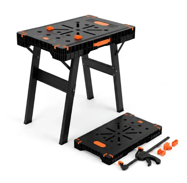 2-in-1 Folding Work Table & Heavy-Duty Sawhorse - 35" x 23" Portable Workbench - 300 lbs Load, 1000 lbs Support Stand - Lightweight 30 lbs - For Garage, Workshop, Jobsite - Quick Open