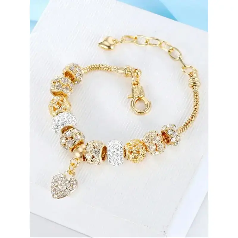 Summer 2024?Rhinestone Decorated Heart Charm Bracelet, Elegant All-match Jewelry for Girls Gift, Female Classic Fashion Accessories for Daily Wear Summer 2024?Rhinestone Decorated Heart Charm Bracelet, Elegant All-match Jewelry for Girls Gift, Female Classic Fashion Accessories for Daily Wear