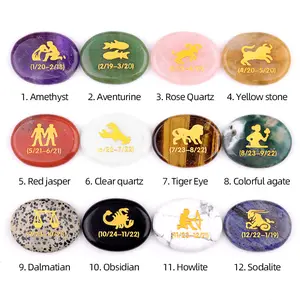 12 Pcs Zodiac Crystal Set Natural Amethyst Agate Engraved Horoscope Symbols Healing Stones for Meditation Spiritual Decor Witchcraft Supplies Birthday Gift for Astrology Lovers Zodiac Signs Gemstones Collection Bling Bling