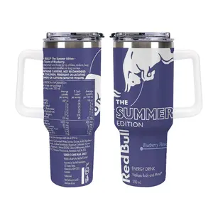 Purple Nutrition Label Style Energy Tumbler, Red Bull Blueberry Flavour Cup, Unique Gym Aesthetics Travel Coffee Cup, Creative Gift for Fitness Lovers, 40oz Stainless Steel Tumbler, Kitchen Drinkware, Gift for Friends