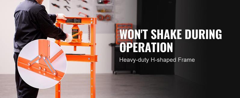 VEVOR Hydraulic Shop Press, TikTokShopBlackFriday, 12 Ton H-Frame Hydraulic Garage/Shop Floor Press, Adjustable Shop Press with Press Plates, Heavy Duty Hydraulic Press for Garage, Shop, Workshop