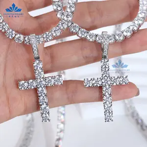 .925 Sterling Silver, Moissanite Diamond Cross Pendant