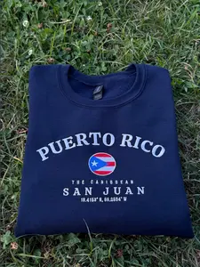 Puerto Rico Embroidered Crewneck Sweatshirt – Boricua Pride Pullover, San Juan Gift Idea, Puerto Rican Heritage Apparel