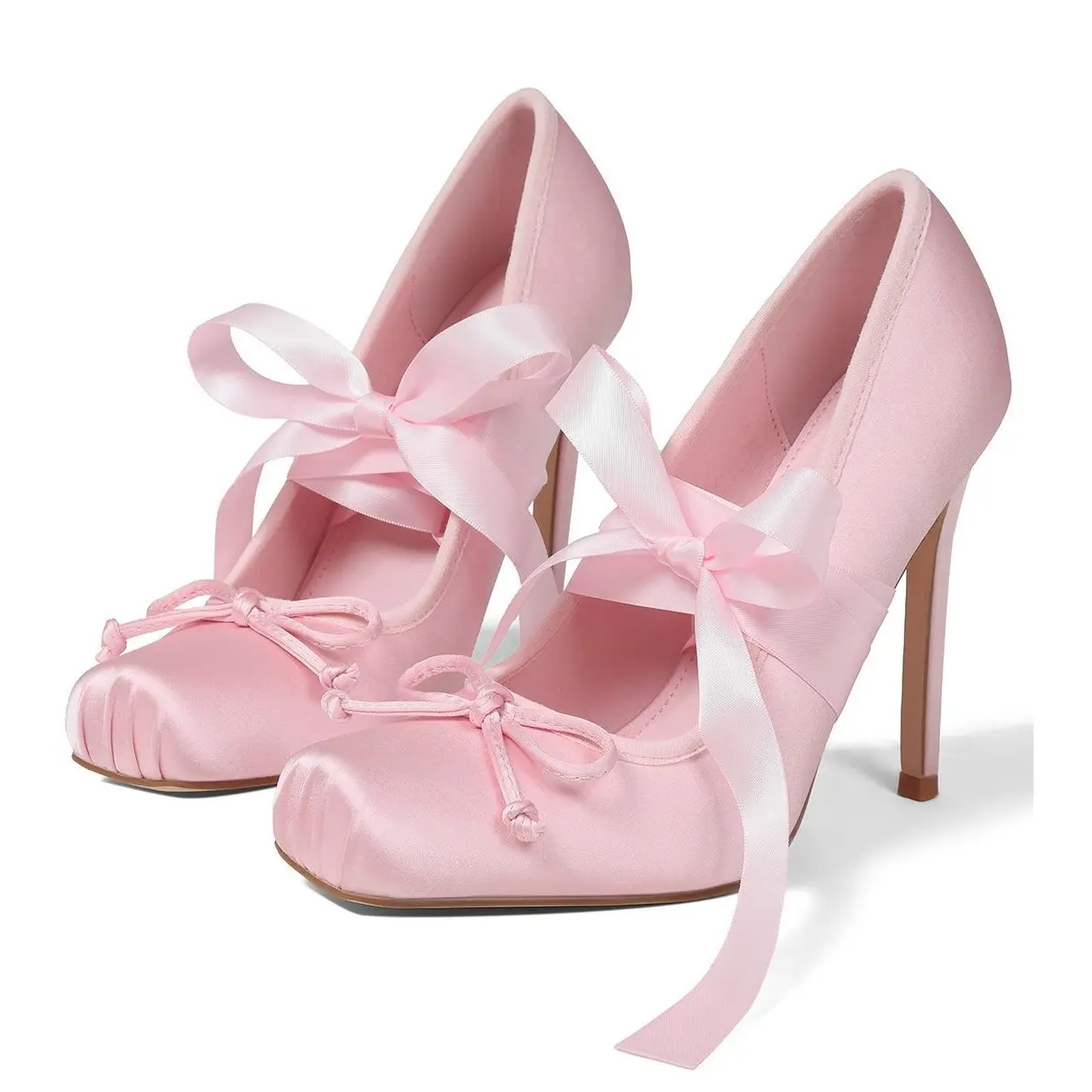 EROCALLI Women's Heels, Classy Satin Stiletto Pumps with a Stylish Square Toe and Ankle Ribbon Bow Decor for Special Events, Shoes, Stiletto Lift, All Seasons, High-Quality Satin, Oversized Bow, Heels For Women, High-Satin