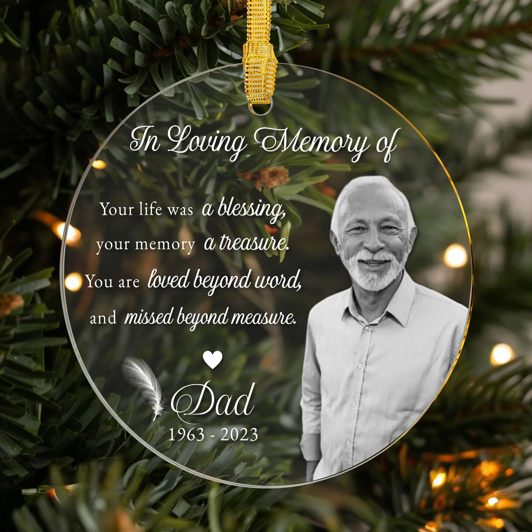 Custom In Loving Memory Memorial Ornament, Personalized Photo And Tribute Keepsake With Heartfelt Poem, To Honor And Remember A Loved One
