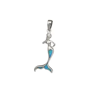 Sterling Silver Blue Opal Inlay Mermaid Pendant