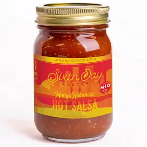 Sixth Day Snacks Mango Habanero Hot Salsa (16 oz.) - Gluten Free, Fresh Ingredients, Vegan, and Low Sodium