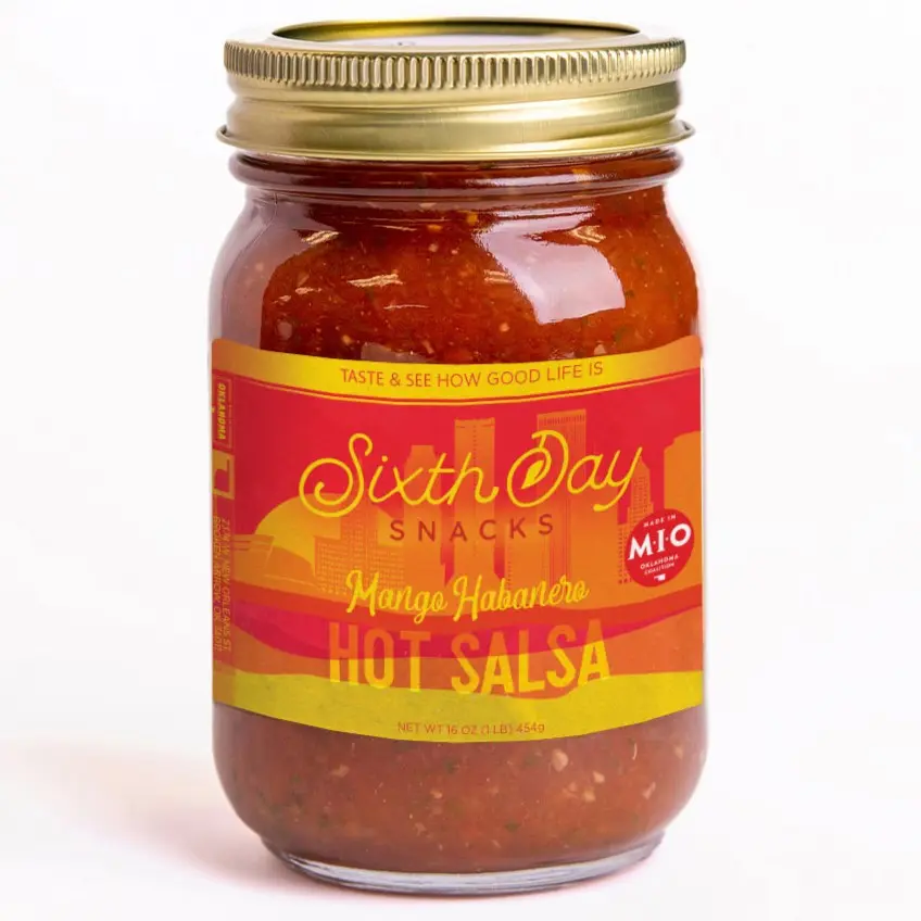 Sixth Day Snacks Mango Habanero Hot Salsa (16 oz.) - Gluten Free, Fresh Ingredients, Vegan, and Low Sodium